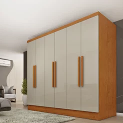 Guarda Roupa 6 Portas 4 Gavetas 180cm Munique Yescasa Bege/Cinamomo/Off White Cinamomo/Off White