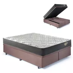 Box Baú Queen Suede Marrom 158x198 + Colchão Adapto Ecoflex