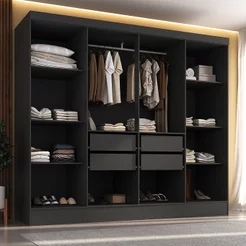 Closet Casal 100% MDF 4 Gavetas Jatobá Yescasa Preto Preto