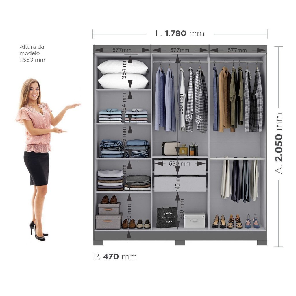 Guarda Roupa Casal com Pés Paris 6 Portas 2 Gavetas Paris Espresso Móveis Cinza/Onix Ônix · foto 2