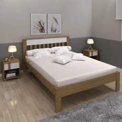 Cama de Casal Bege/Amêndoa/Branco Amêndoa/Branco