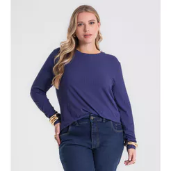 Blusa Manga Longa Ribana Canelada Secret Glam Azul