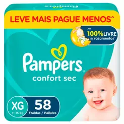 Kit 2 Fralda Pampers Confort Sec Tamanho XG 58 Unidades Leve Mais por Menos