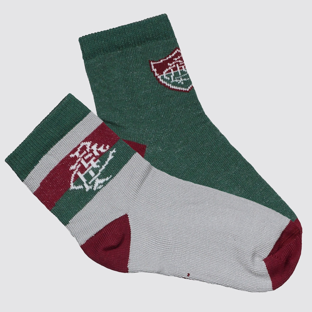 Kit Meias Fluminense 2 Pares Juvenil Verde e Cinza
