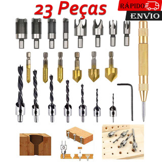 Kit 23 peças Brocas Fresa Para Dobradiça Madeira de broca escareada Parafusos de marcenaria Broca de chanfro