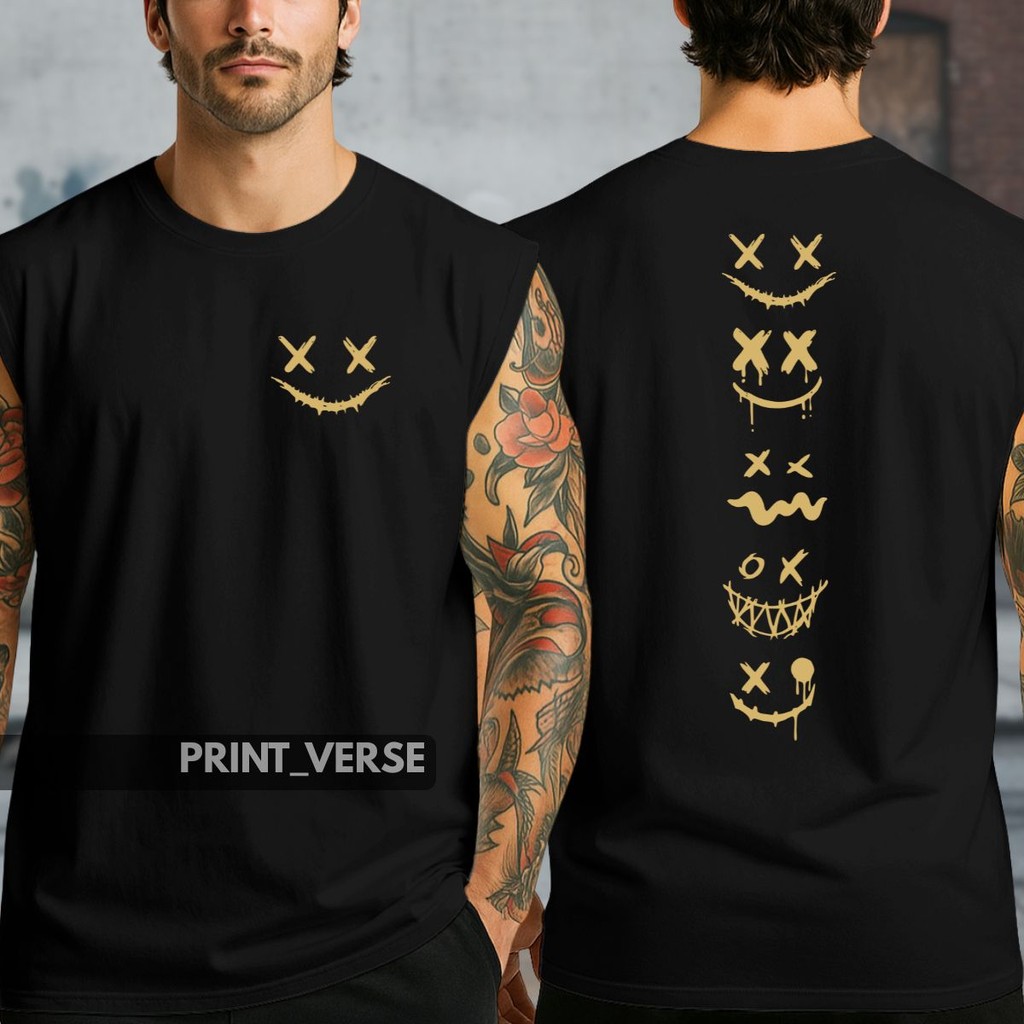 Camiseta Regata Sorriso Smile Emoji Treino Academia Streetwear Gym Oversized Aesthetic