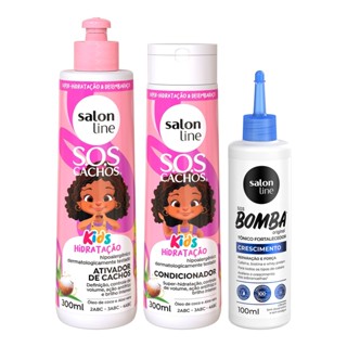Kit com Condicionador e Ativador de Cachos SOS Cachos + Tônico Fortalecedor SOS Bomba Salon Line em Oferta na Shopee