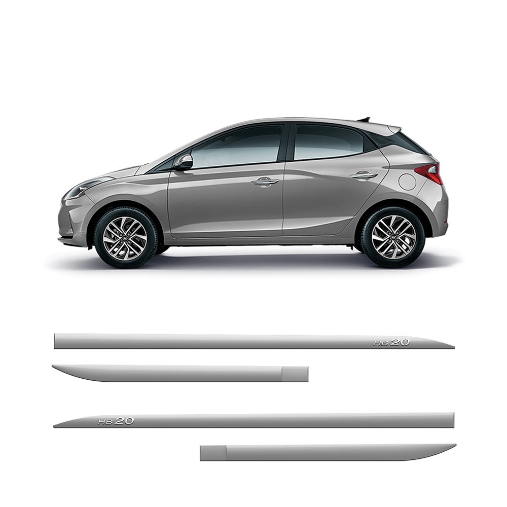 Friso Lateral Hyundai HB20 2012 a 2024 Flash Cotrim Protetor Portas Prata Brisk Letra Cromada 4 peças em Oferta na Shopee