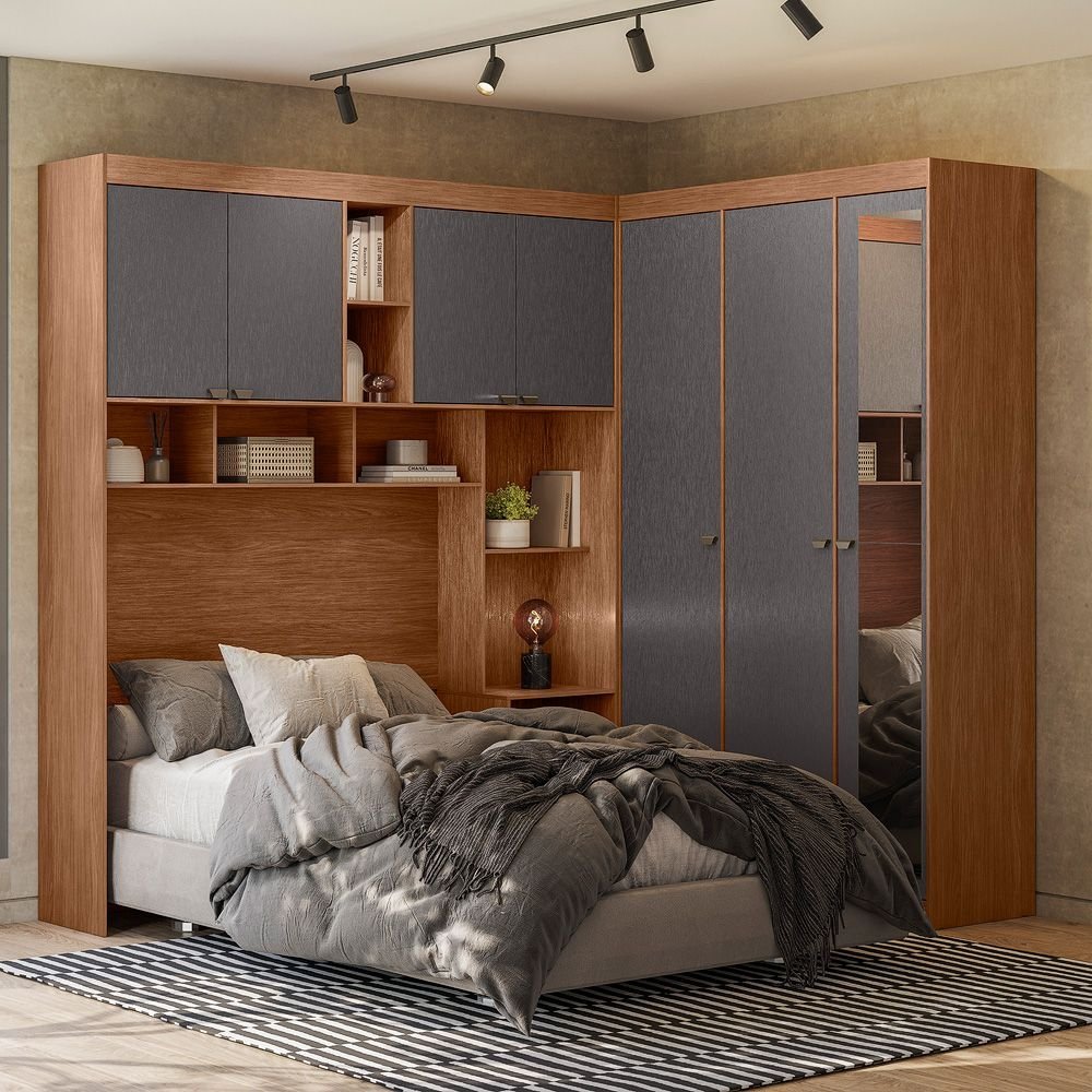 Guarda-roupa Casal Modulado Lugano com Espelho Jatoba/Grafite em Oferta na Shopee