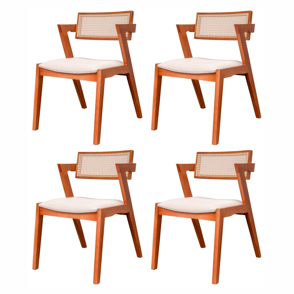 Kit 4 cadeiras Madeira Maciça, Rattan de Fibra 100% Natural e Estofada Verona Espresso Móv...