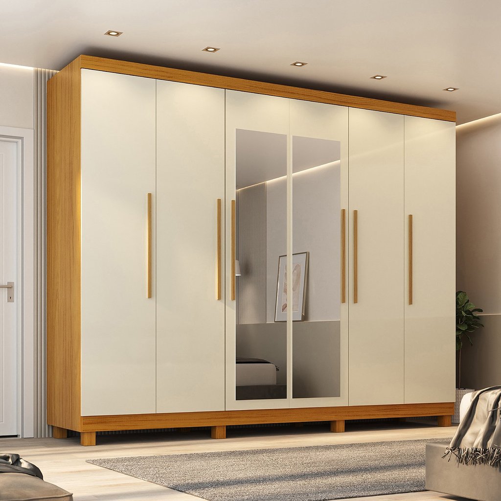 Guarda-Roupa Casal 6 Portas Carnaúba com Espelho e com Pés CabeCasa MadeiraOriginals 100% MDF Sim em Oferta na Shopee