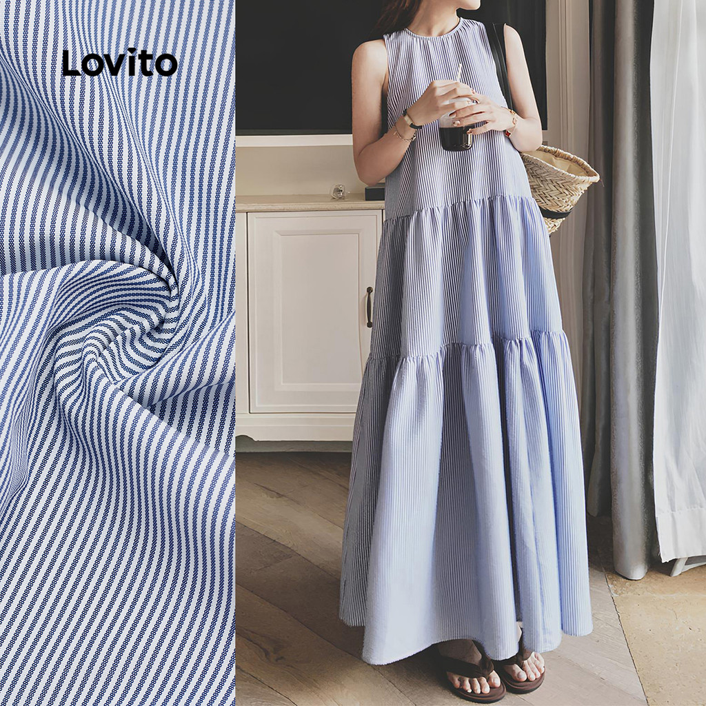 Lovito Vestido Casual Azul De Férias Com Camadas Em Camadas Primavera/verão Para Mulheres L154LD236 em Oferta na Shopee
