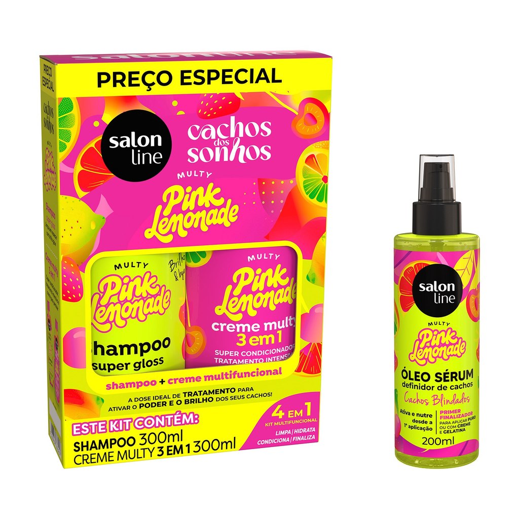 Kit Shampoo + Creme Multifuncional e Óleo Sérum Pink Lemonade