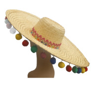 Chapeu Mexicano de Palha c/ Bolinhas Coloridas