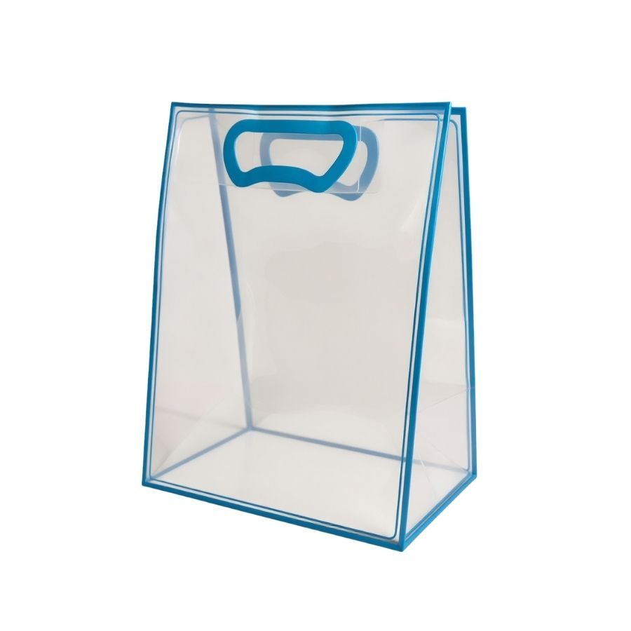 Sacola Transparente Fosca Pvc Alça Plana Azul Claro - 25x15x9cm - 1 unidade - Cromus - Rizzo