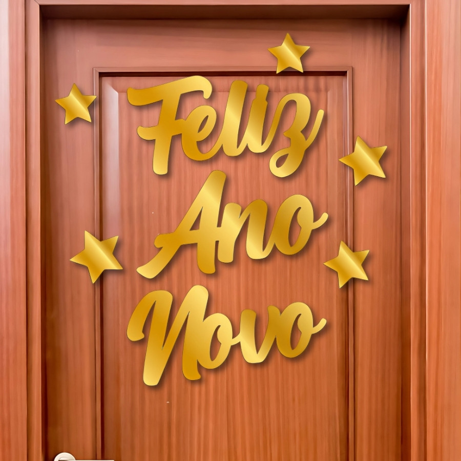 Painel Decorativo - Feliz Ano Novo - Dourado - 30x15cm - 1 unidade - Regina - Rizzo