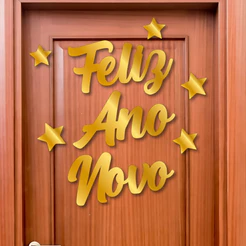 Painel Decorativo - Feliz Ano Novo - Dourado - 30x15cm - 1 unidade - Regina - Rizzo