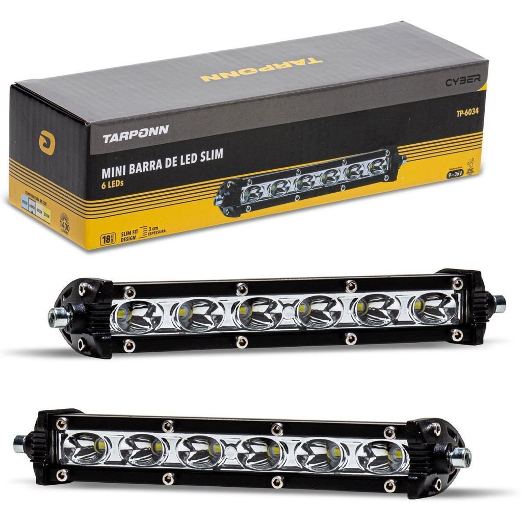 Barra de Led Auxiliar 18W 6000K 18cm Slim Tarponn Cyber o Par em Oferta na Shopee