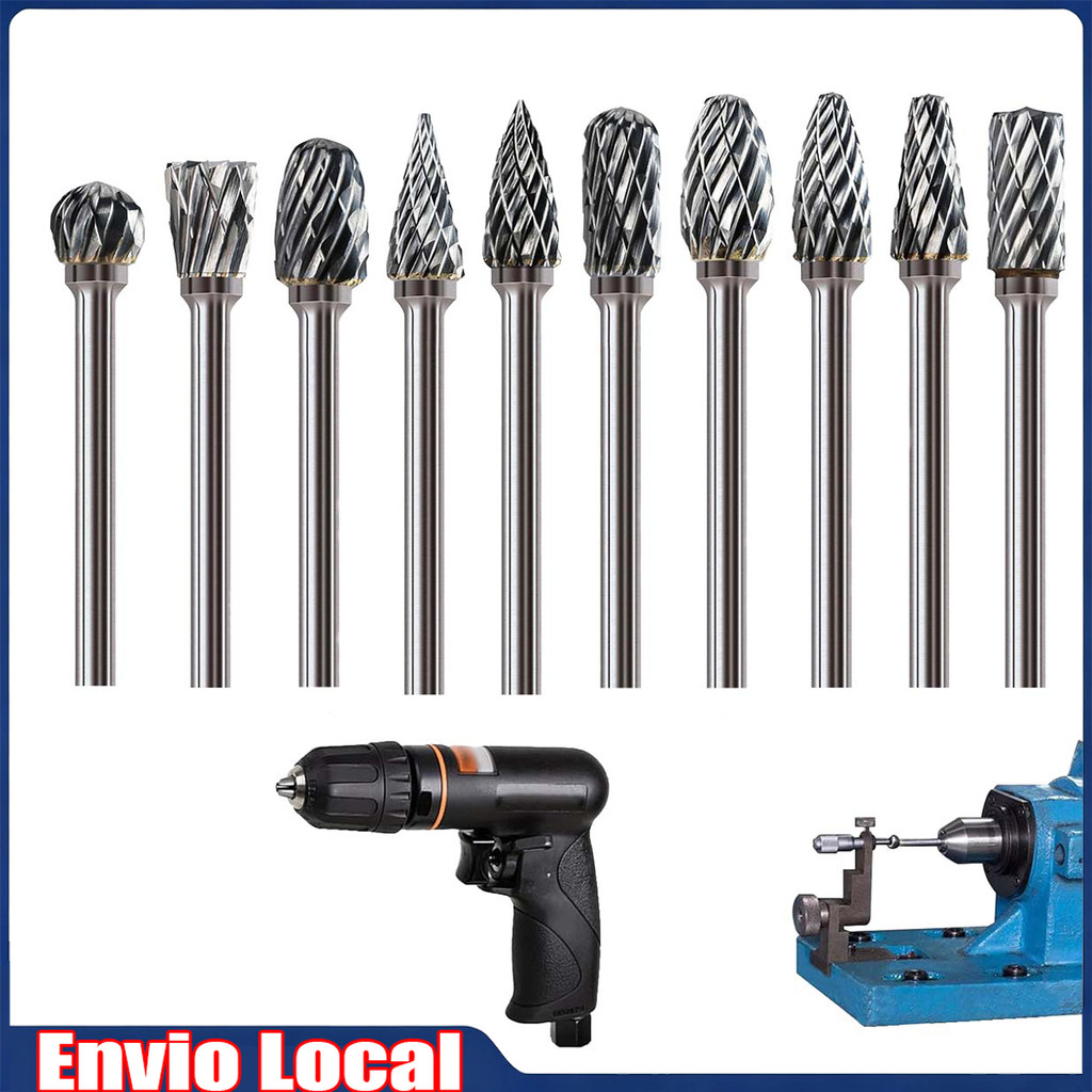 10 rebarbas de carboneto, rebarbas rotativas de corte de carboneto, usadas para processamento, perfuração, gravação de M