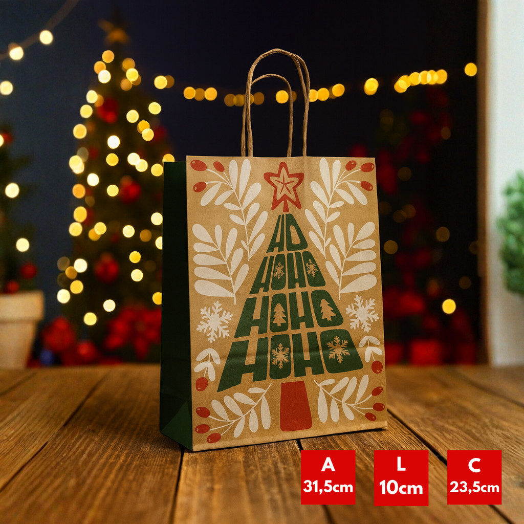 20 SACOLAS NATAL KRAFT HOHOHO 23,5X10X31,5CM 2936 (LC) NATAL 2025 (CHOCO)