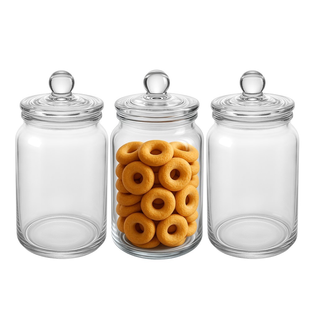 Kit 3 Pote  Hermético de Vidro Porta Mantimentos com Tampa Transparente Cereal 1,6l Lyor