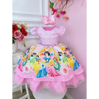 Vestido Infantil Rosa Princesas C/ Cinto Pérolas em Oferta na Shopee