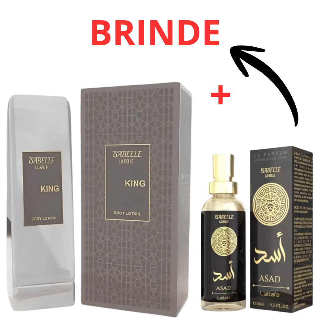 Kit Creme Bharara King e + Perfume Arabe Asad Black 15ml Hidratante Corporal 200ml