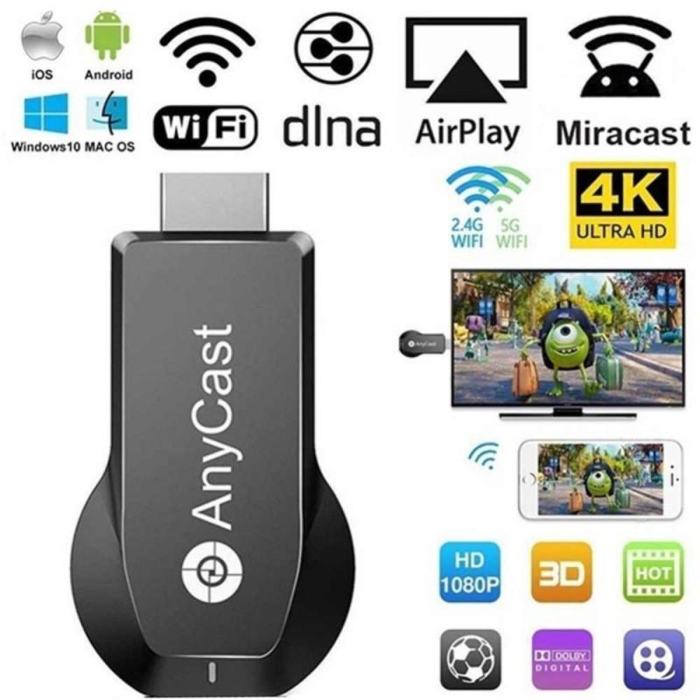 M12/M9 PLUS Dongle Anycast HD 1080P HDMI Mirascreen Tela Espelho Display TV Sem Fio WiFi Airplay Receptor