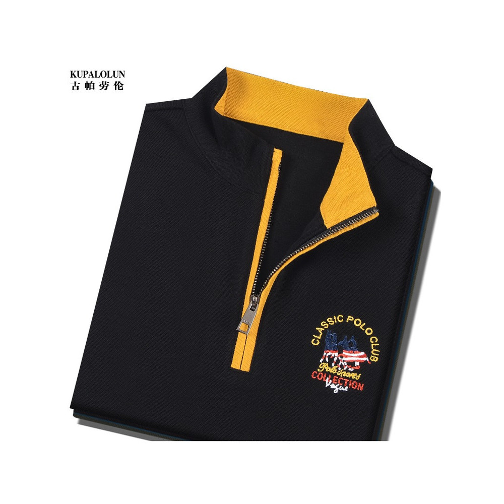 Genuíno zíper de manga comprida camiseta masculina camisa Polo de golfe competição meia gola alta Paul camisa masculina 