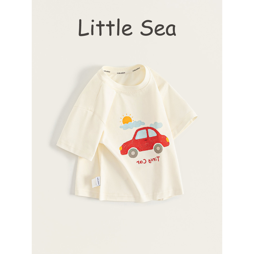 Verão novo estilo bonito dos desenhos animados carro impresso crianças meia manga topo bebê Casual All-Match menino de m