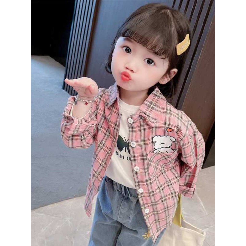 Meninas 2024 primavera outono Casual All-Match manga comprida Bottoming exterior Wear crianças estilo coreano topos moda