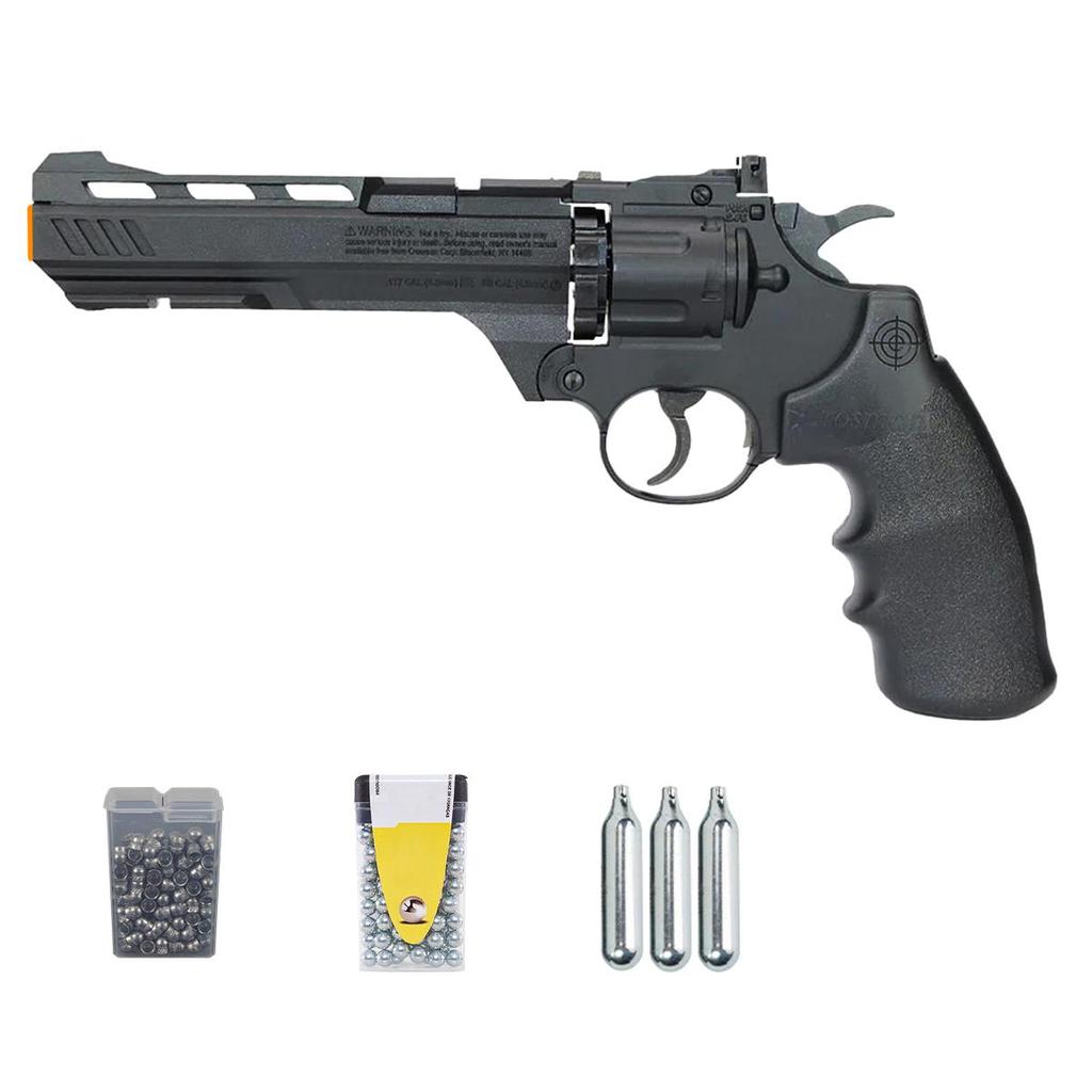 Revólver de Pressão Co2 Vigilante 4.5mm – Crosman + 3 Cilindros + Esferas + Chumbo