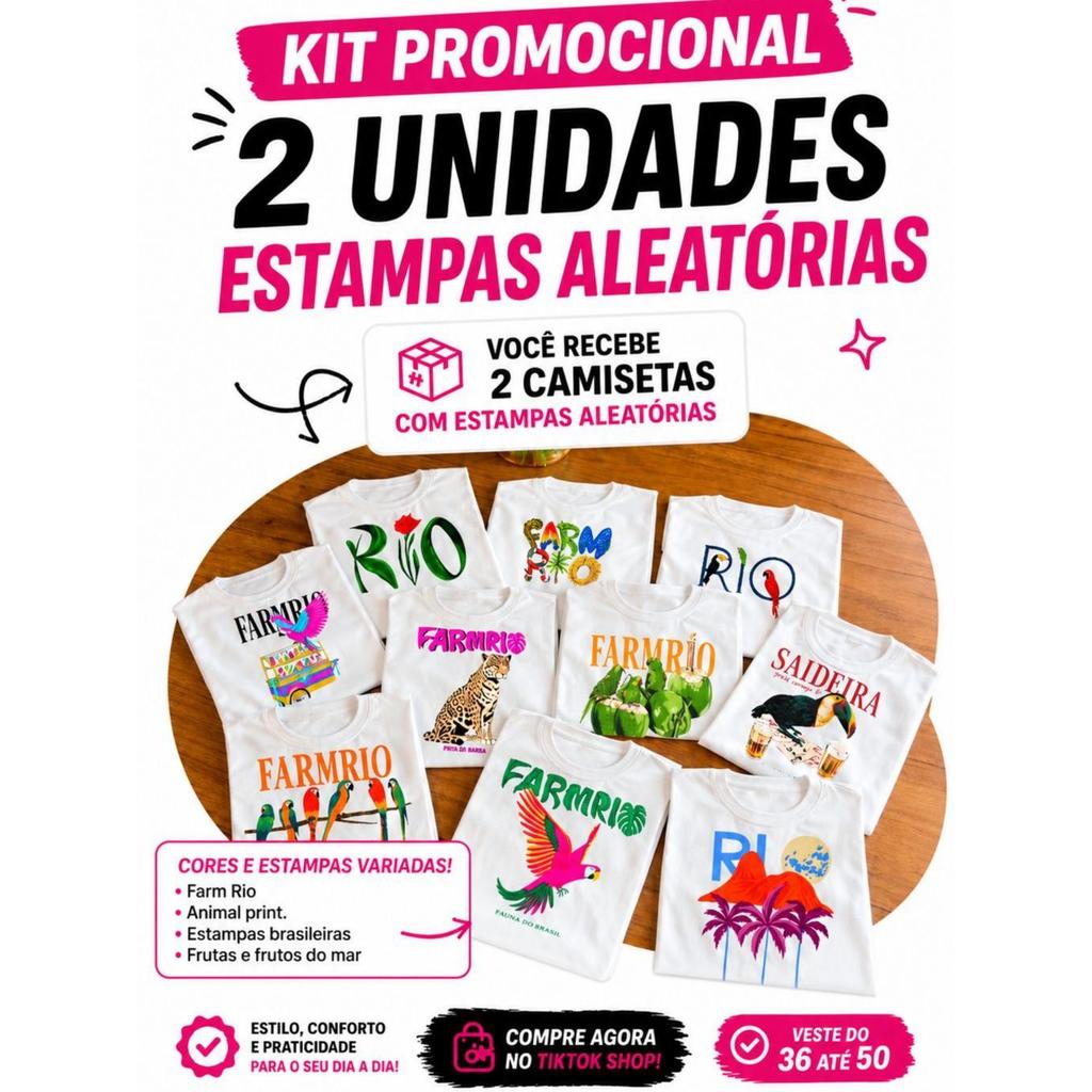 Kit 2 Camisetas Feminina Lançamento do Dia Oferta Relampago live