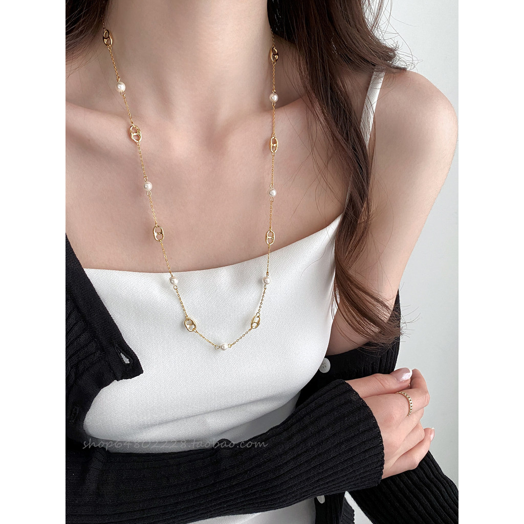 colar femenino colar aço inoxidável Nariz de porco pérola colar feminino clavícula corrente colar High-End luz luxo ni
