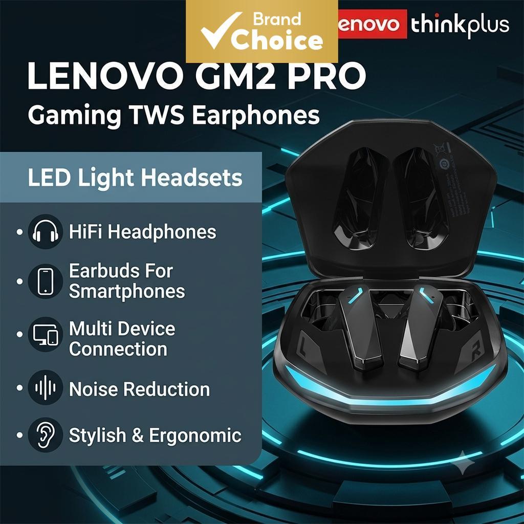 Lenovo GM2 Pro Fones De Ouvido Para Jogos TWS LED Com Luz HiFi À Prova D'água Smartphones Multi Dispositivos Redução De