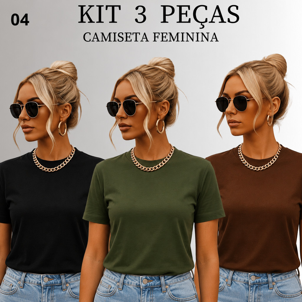 Kit 3 Blusas Feminina Blusinha T-shirt Lisa Algodão Macio Alta Qualidade Caimento Regular