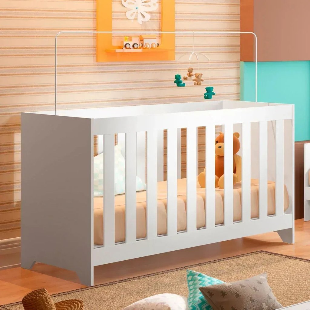 Berço Mini Cama 3 em 1 Multifuncional 133cm x 80cm Branco