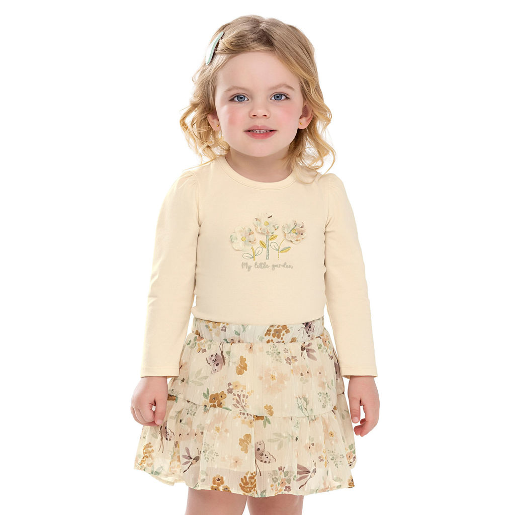Conjunto Infantil Menina Floral Bordado Colorittá Bege