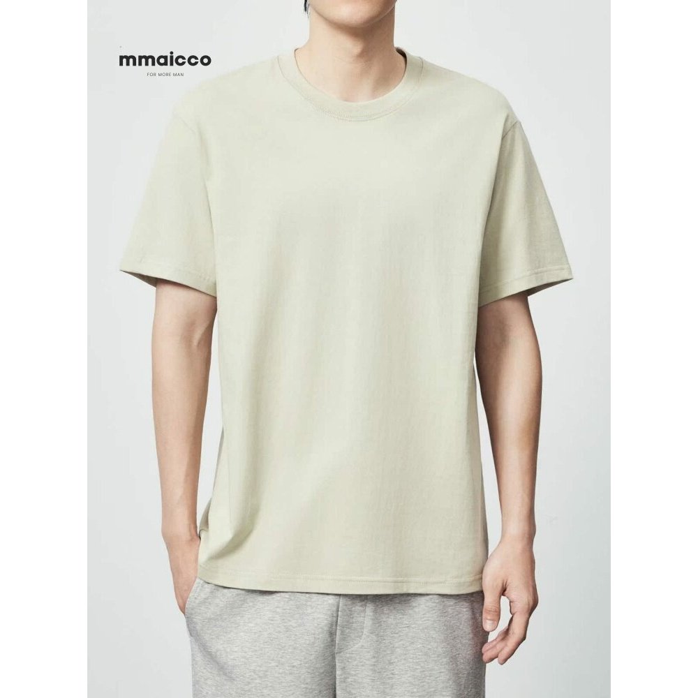 Momaike roupas masculinas 230g algodão penteado cor sólida manga curta camiseta masculina 2024 verão novo estilo básico 