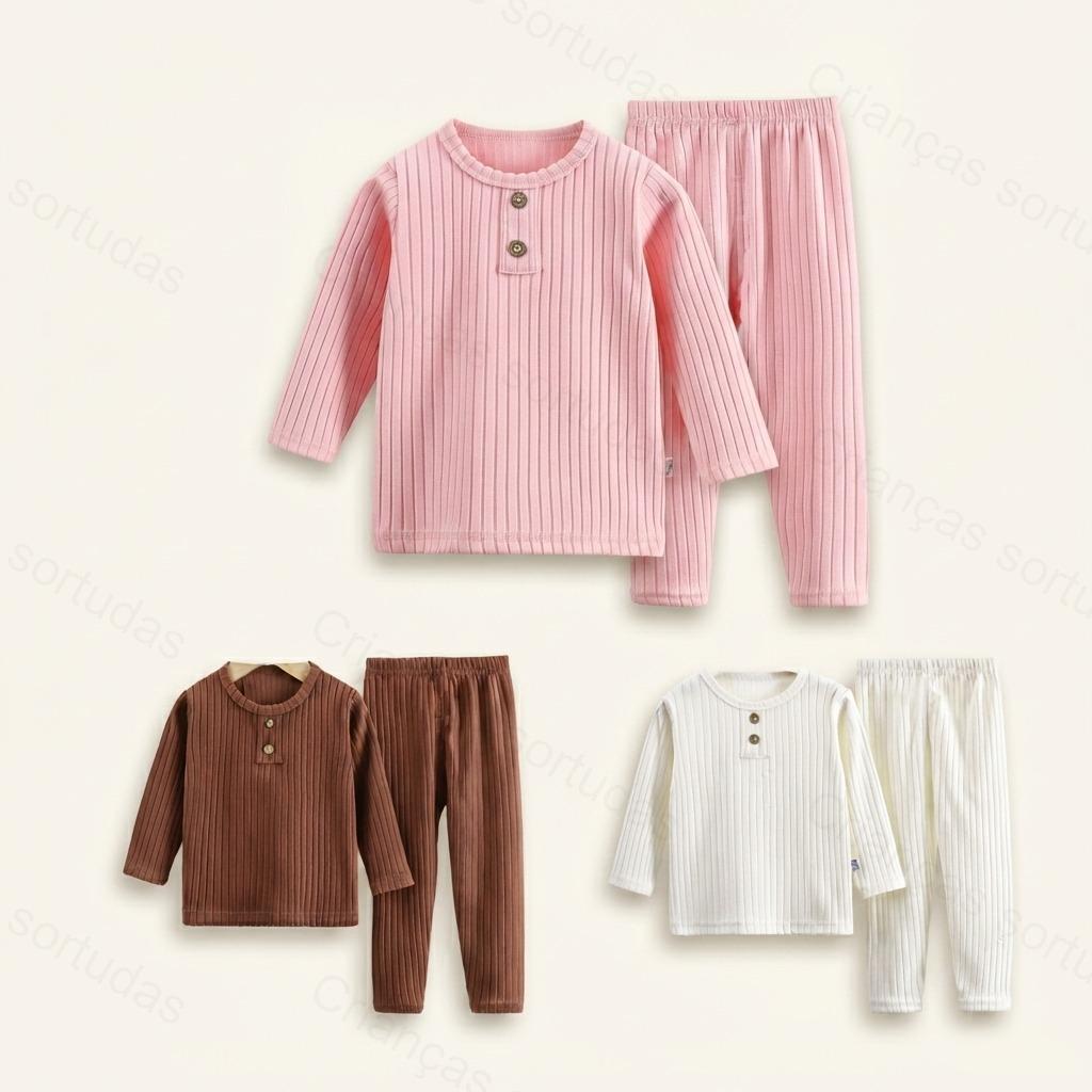 Imagem Conjunto de pijamas infantis veludo alemão quente roupas de outono de manga comprida Loungewear confortável cintura elás