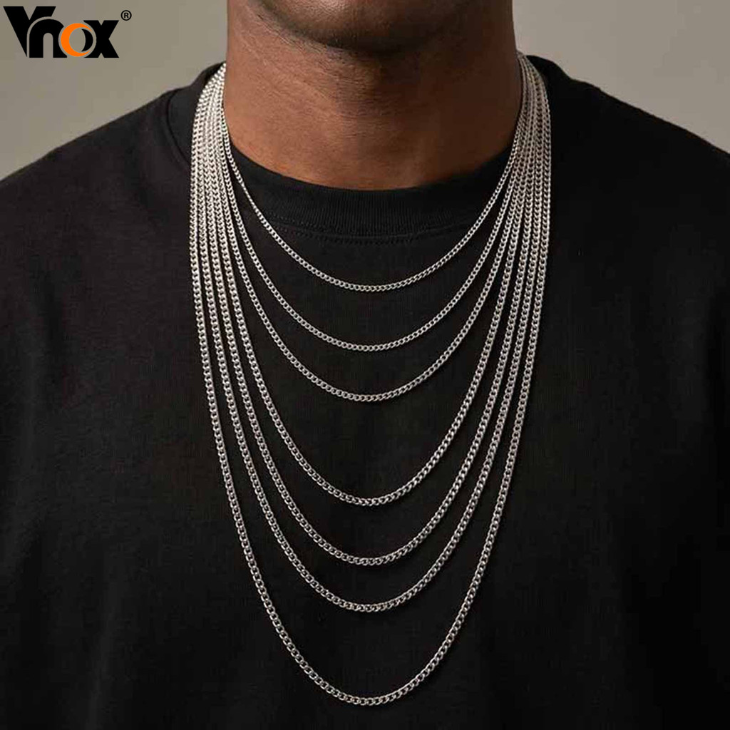 Vnox 45/50/55/60/65/70/80cm Prata Aço Inoxidável Link Corrente Colar Para Homens Mulheres DIY Moda Diária