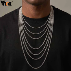 Vnox 45/50/55/60/65/70/80cm Prata Aço Inoxidável Link Corrente Colar Para Homens Mulheres DIY Moda Diária