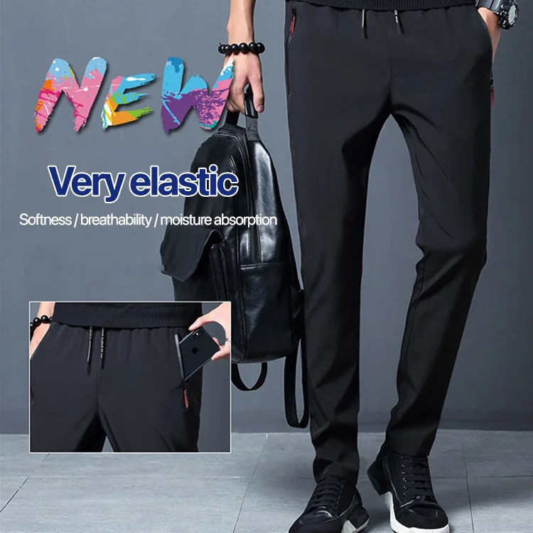 【Leve e Fresco】Calça Masculina de Seda Gelada para Esporte e Lazer/Verão/Secagem Rápida/Design com Zíper e Ankle-Length