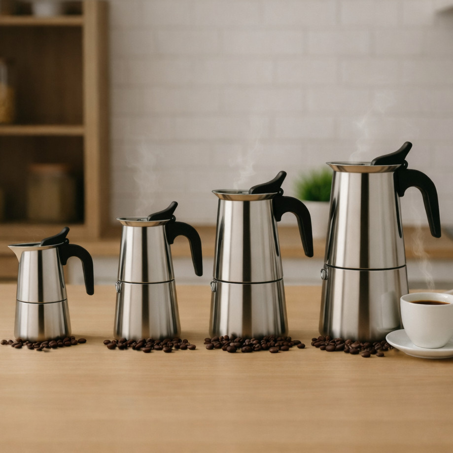Imagem Cafeteiras Italiana Capacidade 4 6 9 Xicaras Aço Inoxidável Inox Moka Café Expresso nova