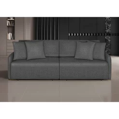 Sofá Retrátil e Reclinável em Linho Lugares 240cm 4 Almofadas com Molas Netuno Cinza Grafite Grafite