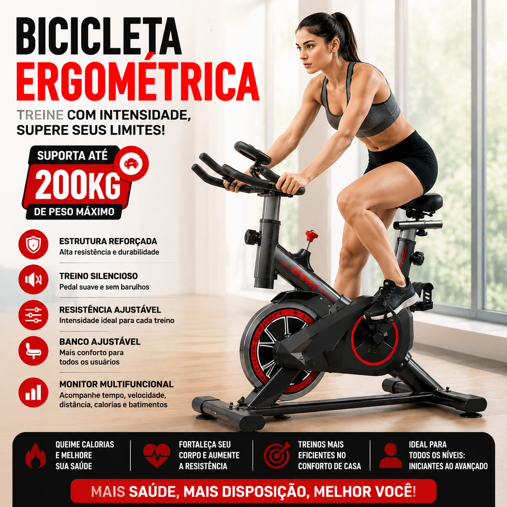 Bicicleta Spinning Silenciosa Versão Atualizada Ergométrica Profissional Suporta até 200kg Academia Treino Fitness