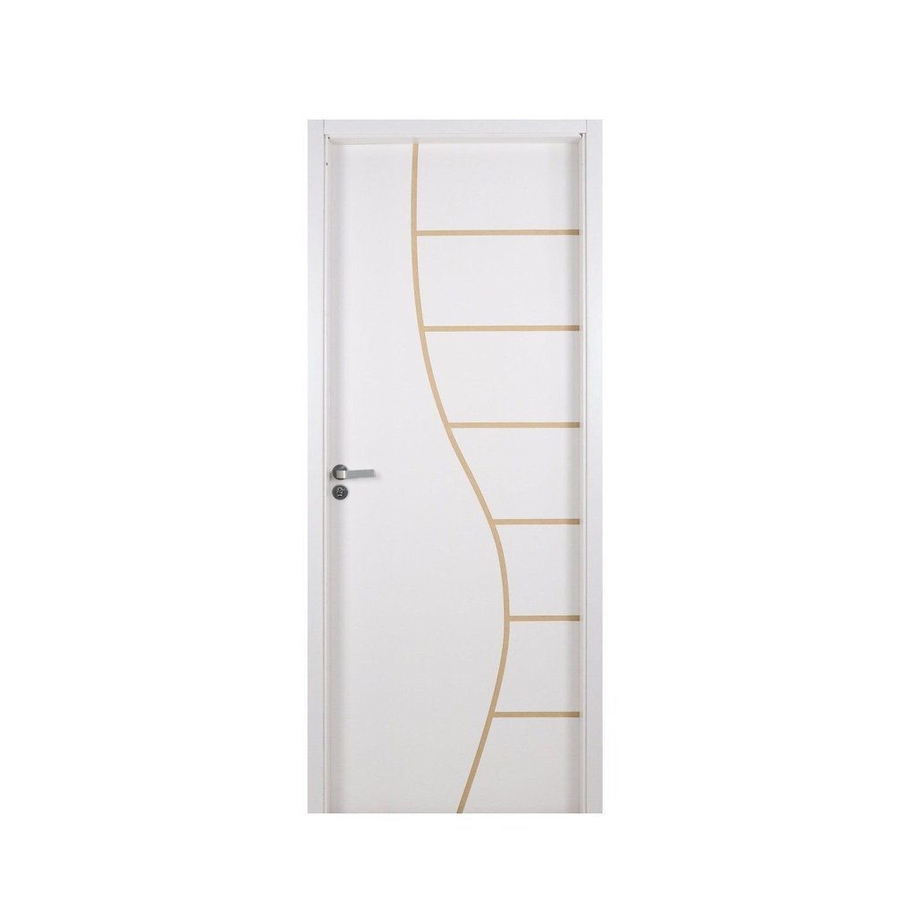 Kit Porta de Madeira Decorada 215x74cm com Batente de MDF 16cm Cantareira MGM Abertura Esquerda Bran Branco