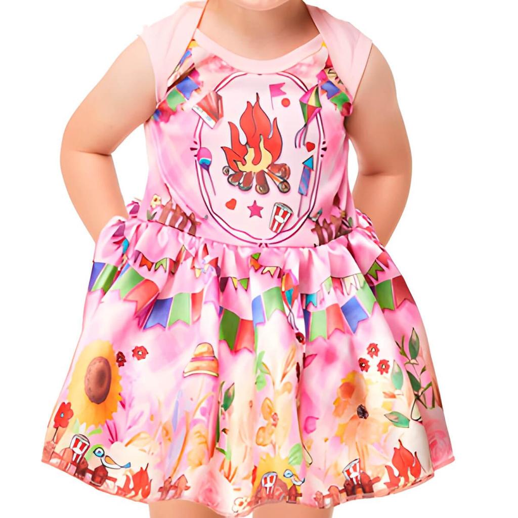 Vestido Bebe de Festa Junina Rosa Roupa Fantasia Rosinha Baby Caipirinha 3 a 18 meses