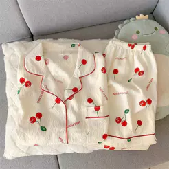 Pijama De Algodão Cereja Colud Feminino Verão Macio Pijamas Para Mulher Tiros De Manga Curta