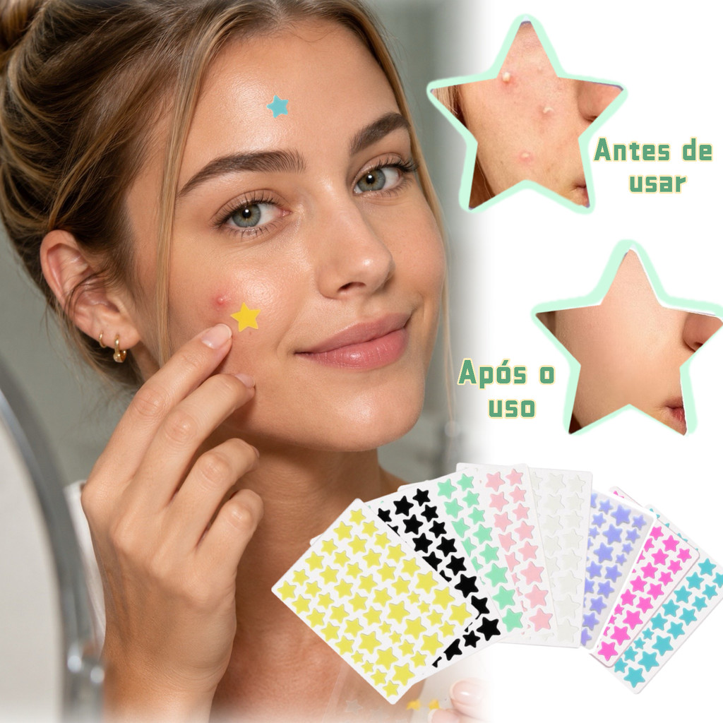 Kit 40/80/120 Adesivos para Espinhas em Formato de Estrela Colorida Hidrocoloide Antiacne 7 Cores